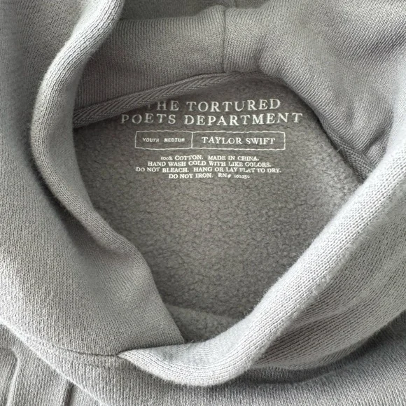 Taylor Swift The Tortured Poets Department TTPD Gray Embossed Hoodie Youth M - Picture 3 of 6